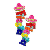 Fiesta Felt Back Seed Beaded Hat Message Dangle Earrings