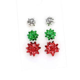 3Pairs Christmas Bow Stud Earrings