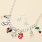 Christmas Mitten Reindeer Pearl Snowflake Charm Station Necklace