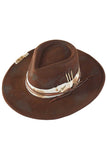 Distressed Fabric Band Rustic Cowgirl Fedora Hat