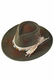Band Rustic Cowgirl Fedora Hat with Distressed Fabric