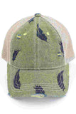 C.C LEAF MOTIF JACQUARD DENIM BASEBALL PONYCAP