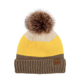 C.C Multi Color Block Stripes Pom Beanie