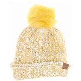 Fuzzy Lined Popcorn Knit Fur Pom C.C Beanie