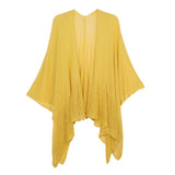 Solid Knitted Mesh Trimmed Ruana