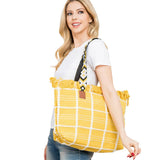 Top Fringe Pointed Check Patterned Tote Bag