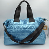 Horizontal Puffer Quilted Weekender Travel Duffel Bag with Shoulder Strap