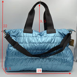 Horizontal Puffer Quilted Weekender Travel Duffel Bag with Shoulder Strap