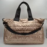 Horizontal Puffer Quilted Weekender Travel Duffel Bag with Shoulder Strap