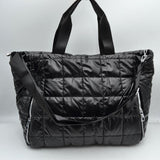 Grid Quilted Puffer Weekender Travel Duffel Bag with Exterior Zipper Pockets