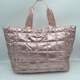 Grid Quilted Puffer Weekender Travel Duffel Bag with Exterior Zipper Pockets