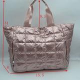 Grid Quilted Puffer Weekender Travel Duffel Bag with Exterior Zipper Pockets