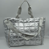 Grid Quilted Puffer Weekender Travel Duffel Bag with Exterior Zipper Pockets