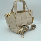 Wide Woven Basket Square Top-Handle Mini Tote Bag with Crossbody Strap