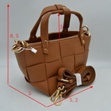 Wide Woven Basket Square Top-Handle Mini Tote Bag with Crossbody Strap