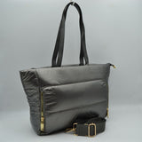 Padded Puffer Tote Bag with Multi-Strap Options and Gold Zippers