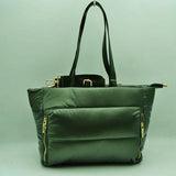 Padded Puffer Tote Bag with Multi-Strap Options and Gold Zippers