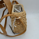 Woven Straw Satchel Bag with Faux Leather Flap and Double Buckle Accent