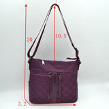 Quilted Crossbody Bag with Front Zipper Pockets and Adjustable Strap