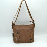 Quilted Nylon Crossbody Bag with Buckle Accents and Tassel Charm