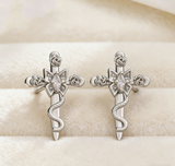 Light Luxury Copper Zircon Cross Earrings