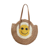 Smile Pointed Color Block Straw Round Shoulder Bag
