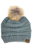 C.C Solid Ribbed Knit Beanie with Pom