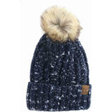 Fuzzy Lined Confetti Knit Fur Pom C.C Beanie