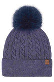 C.C Cable Knit Pattern Pom and Cuff Beanie Hat