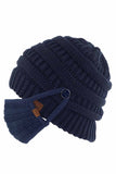 C.C Ribbed Knit Beanie With Mask Button