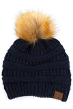 C.C Solid Ribbed Knit Beanie with Pom