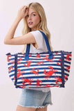 Crab with Stripes Pattern Fringe Medium Tote Bag