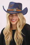 Distressed Fabric Band Rustic Cowgirl Fedora Hat