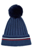 Stripe Rib Super Soft Cuff Beanie with Faux Fur Pom