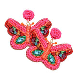 Felt Back Multi Stone Beaded Butterfly Dangle Earrings