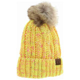 Fuzzy Lined Confetti Knit Fur Pom C.C Beanie