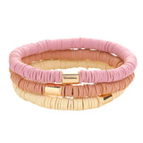 3PCS Metal Cylinder Heishi Beaded Stretch Bracelets
