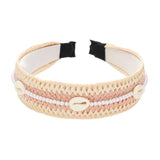 Pearl Puka Shell Embellished Woven Straw Headband