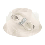 Rhinestone Embellished Feather Accented Mesh Bow Dressy Hat