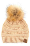C.C Solid Ribbed Knit Beanie with Pom