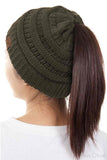 C.C Solid Color Ponytail Messy Bun Beanie