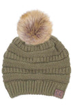 C.C Solid Ribbed Knit Beanie with Pom