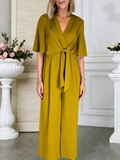 V-Neck Tie-Front Short Sleeve Jumpsuit