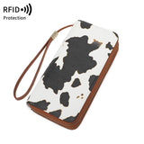 RFID anti-theft brush, women's long wallet, retro cow pattern organ card bag, large capacity clutch bag.
