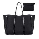Camo Leopard Black Print Beach Tote – Women’s Neoprene Travel Bag, Diving Fabric Casual Handbag