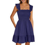 Women's sleeveless square neck pleated backless short dress women's