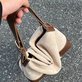 Large capacity suede hobo bag, female contrasting shoulder bag, shoulder bag, slouchy bag