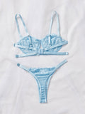 INS Internet Celebrity Lace Embroidery Mesh See through Sexy Lingerie 2 piece Set