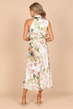 Women's Summer Sundress - Sexy Halter Sleeveless Satin Dress with Elastic Waist & Ruffle Trim