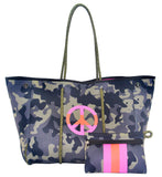 Camo Leopard Black Print Beach Tote – Women’s Neoprene Travel Bag, Diving Fabric Casual Handbag